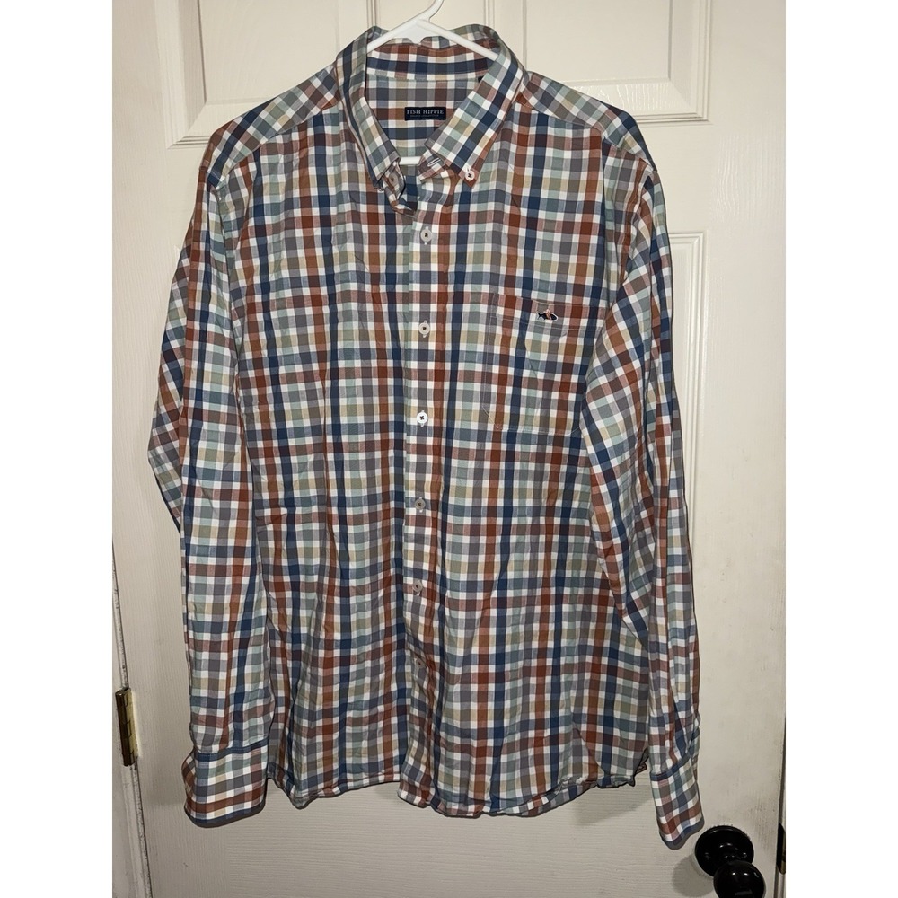 Fish Hippie Solace  Shirt mens  XL Cotton Stretch Long Sleeve Button Down